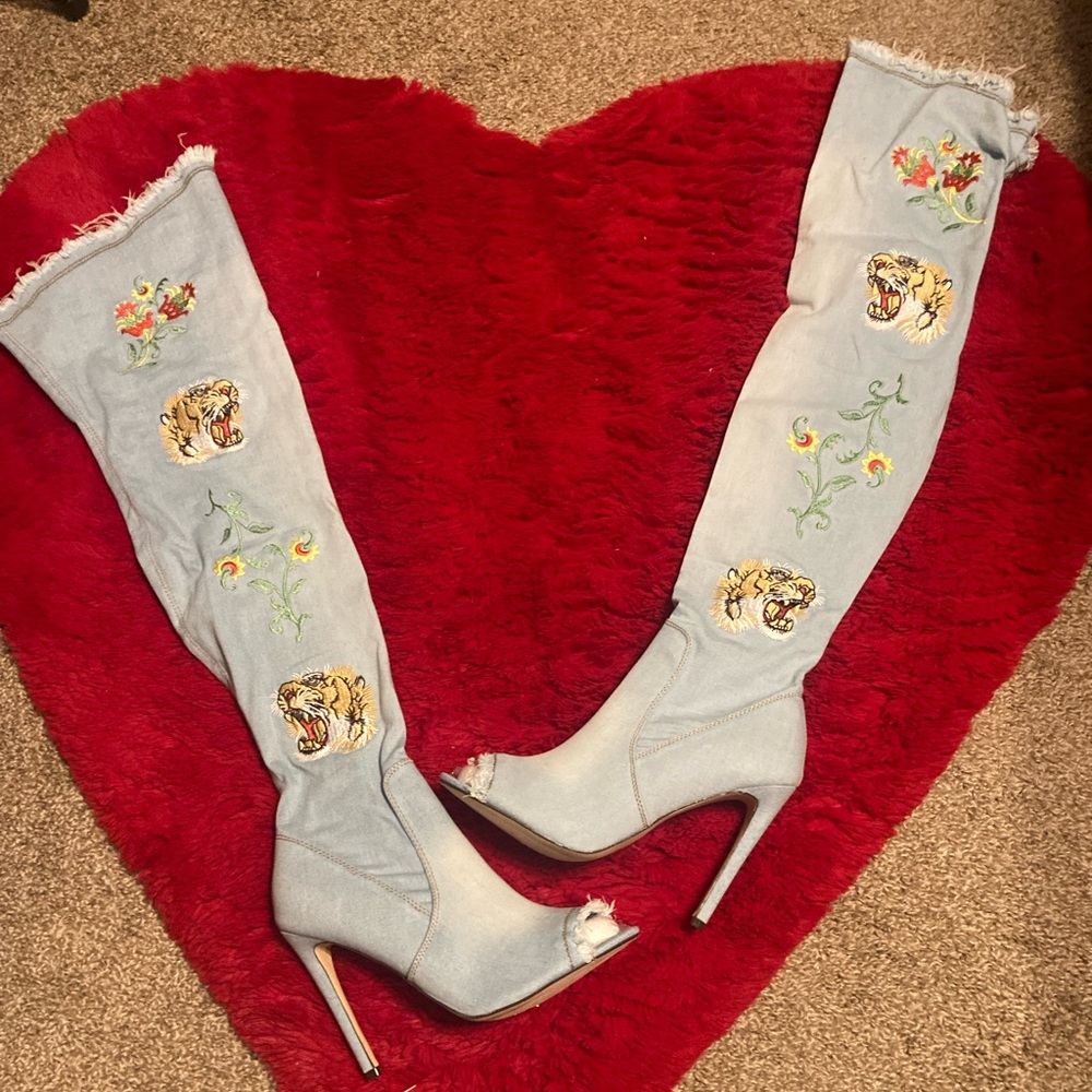 Thigh high jean boots